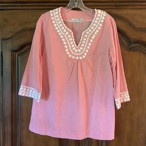 Boden Pink and White Embroidered Top